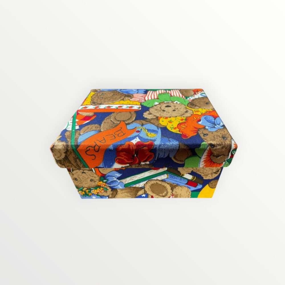 Vintage Cranston VIP Teddy Bear Motif Fabric Covered Storage Box with Lid